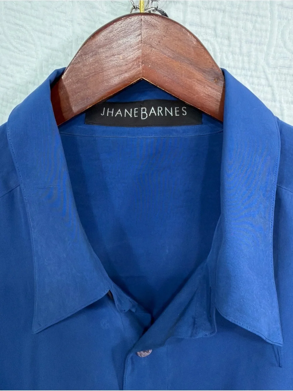 Jhane Barnes 100 Silk Mens XL Shirt Vintage Royal Hue Blue Luxury NEEDS CLEANED